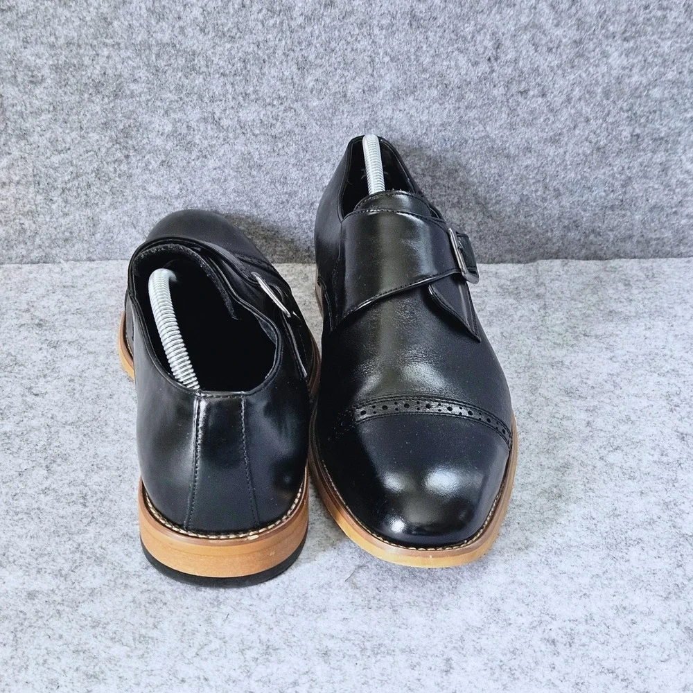 Stacy Adams Mens Black Desmond Cap Toe Monk Strap  Brogue Dress Shoes 10.5